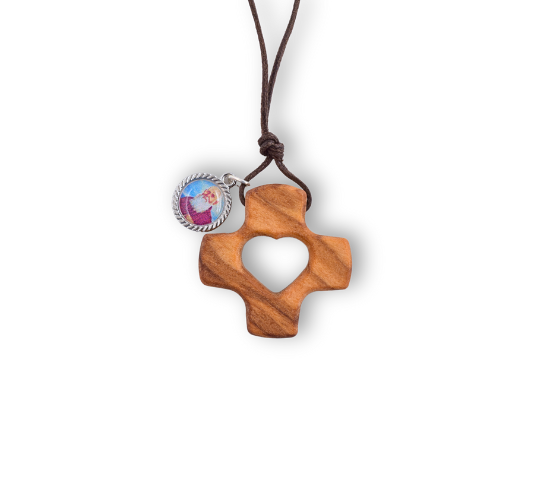 COLGANTE CRUZ CORAZON MADERA